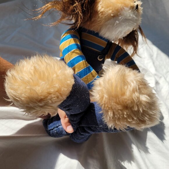 Knee Hugger Shaggy Dog Stuffed Toy Blue Overalls Cap Stripe Shirt Vintage 1981 - Picture 11 of 15